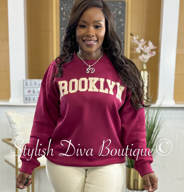 Brooklyn Oversized Sweatshirt & Leggings Set (Cabernet & Cream)