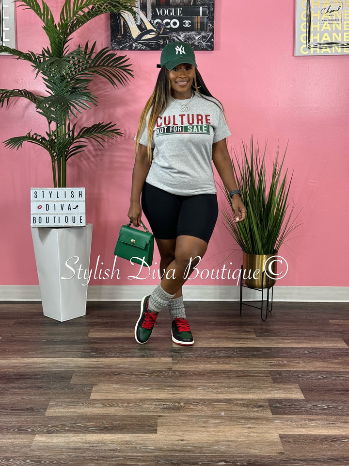 Culture Not For Sale T-Shirt (Grey Shirt/Red, Green, Black Print)