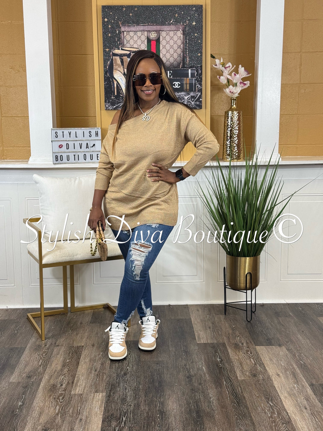 Bobbi Off Shoulder Spring Sweater (Camel)