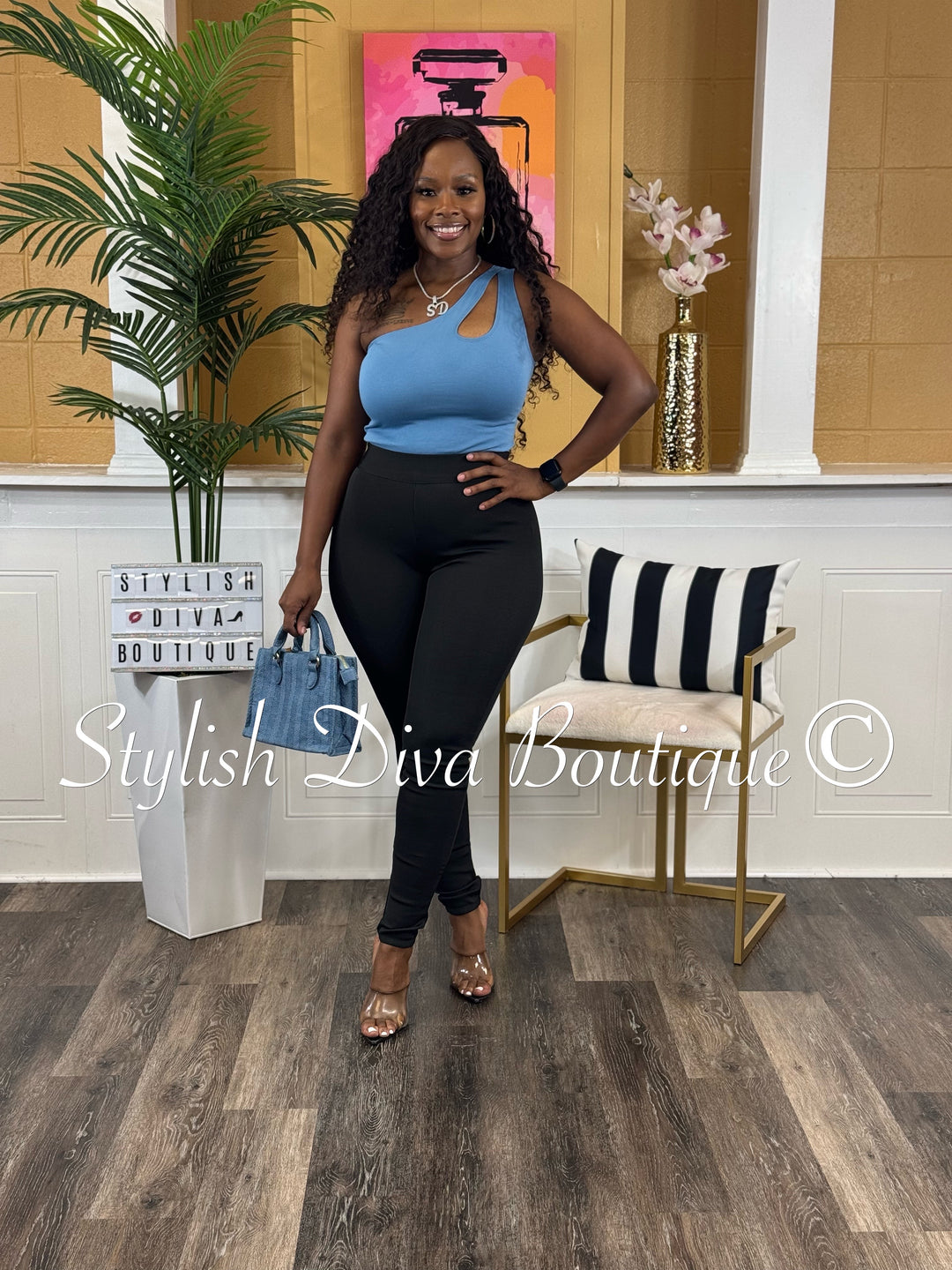 Maddy One Shoulder Bodysuit (Denim Blue)