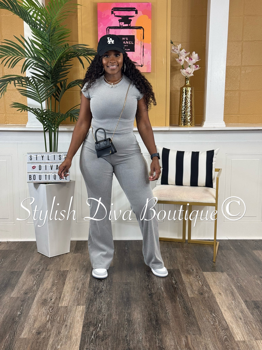 Haley Cropped Ribbed Set (Heather Grey)
