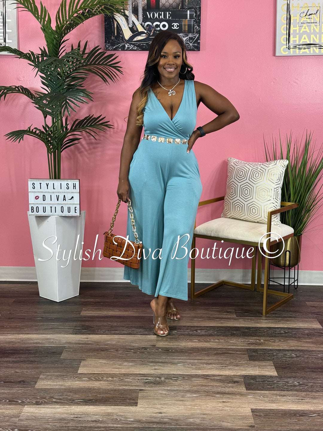 Cyndi Sleeveless Capri Jumpsuit (Blue Grey)