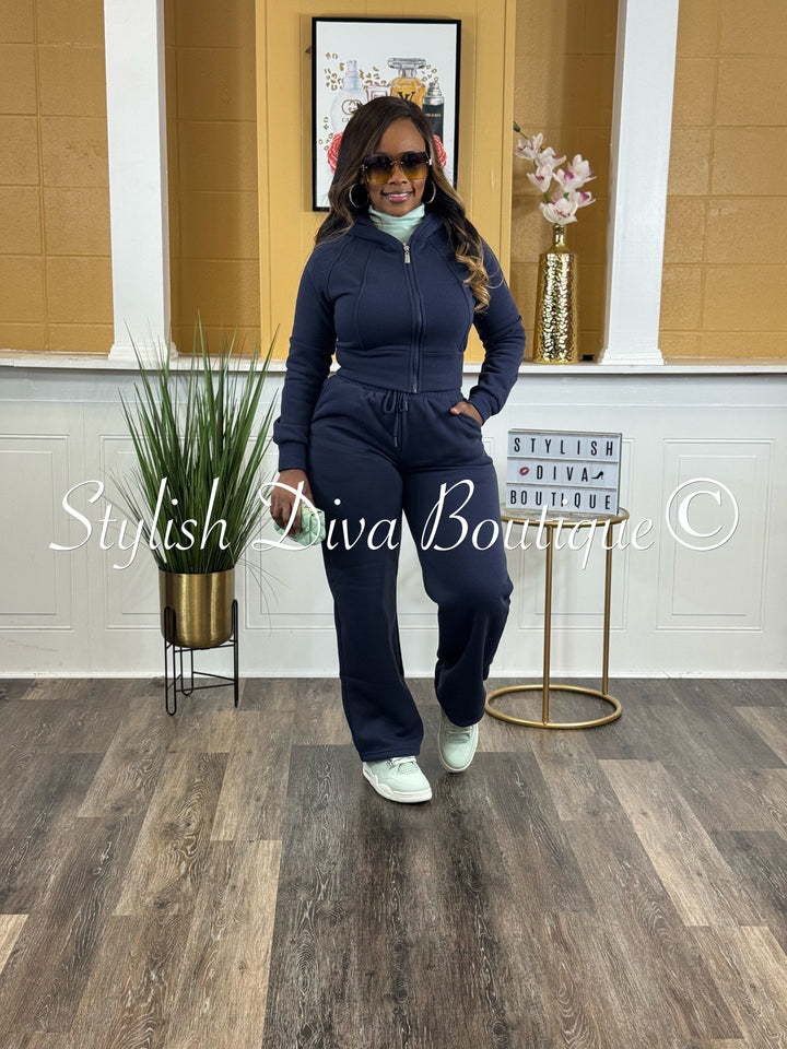 Comfort Mode Zip Hoodie Fleece Set (Navy)