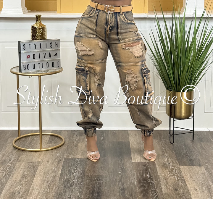 Not Your Average Acid Washed Cargo Joggers (Copper)