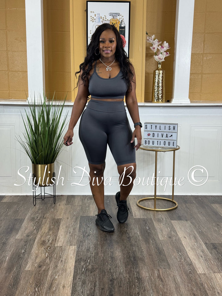 Sporty Girl 4 Piece Active Set (Charcoal Grey)