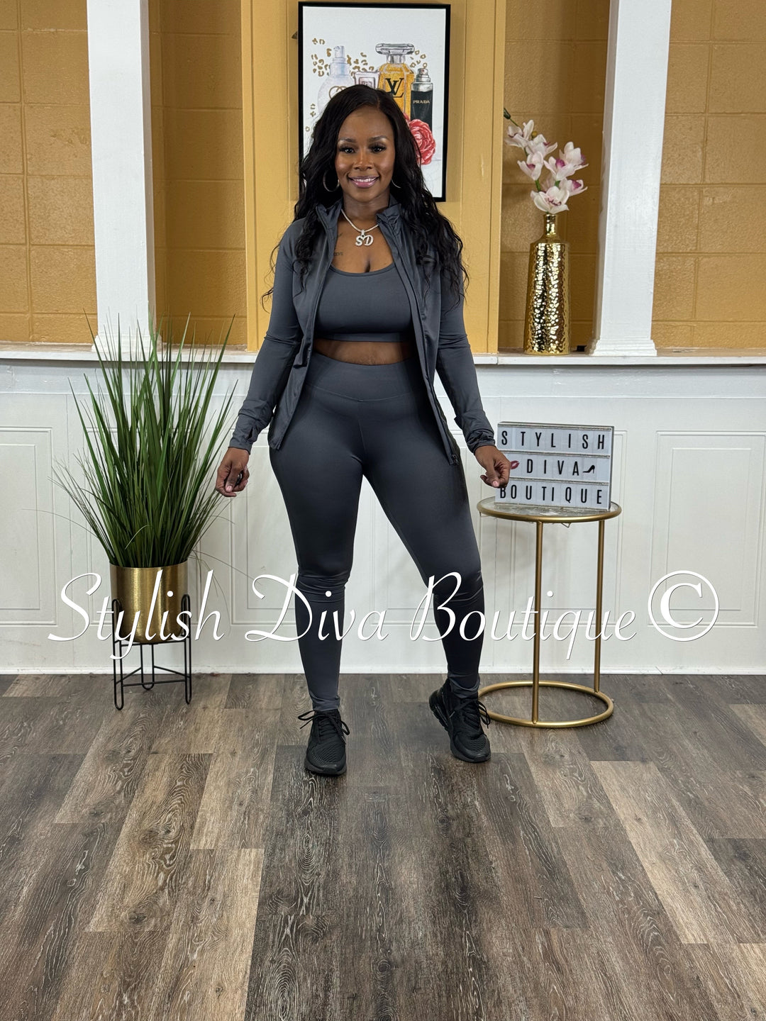 Sporty Girl 4 Piece Active Set (Charcoal Grey)