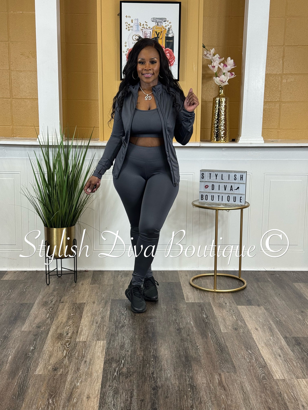 Sporty Girl 4 Piece Active Set (Charcoal Grey)