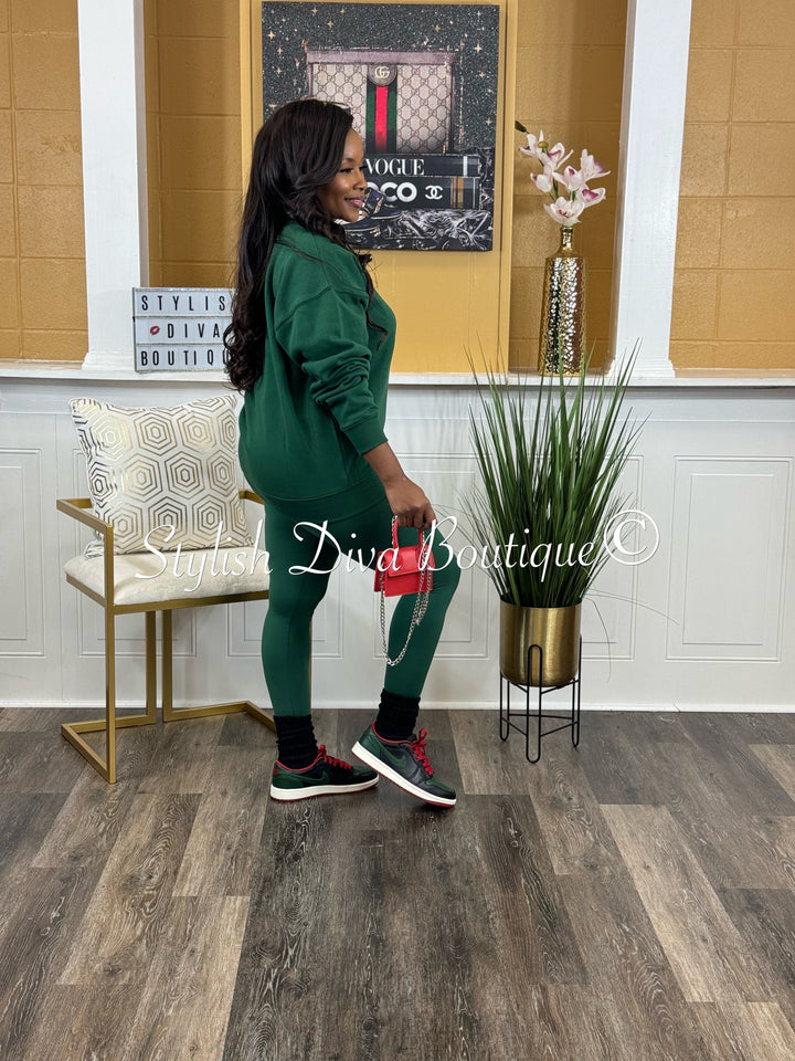 Keep It Going Sweatshirt & Leggings 3pc Set (Dk Green)