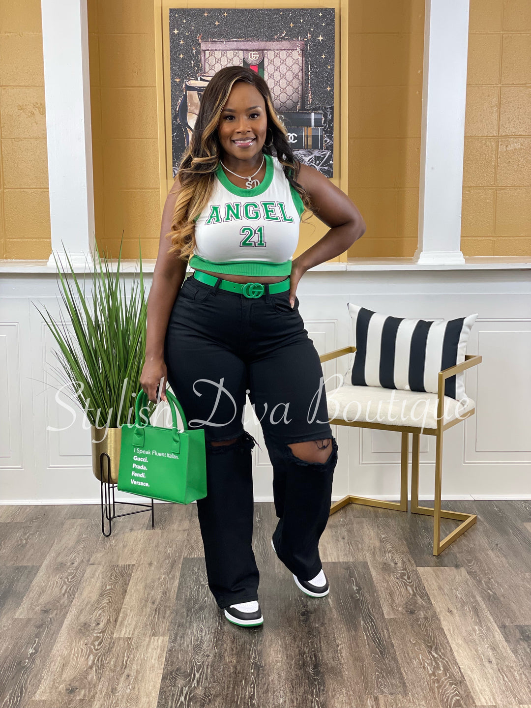 Angel 21 Crop Top (Green/White)