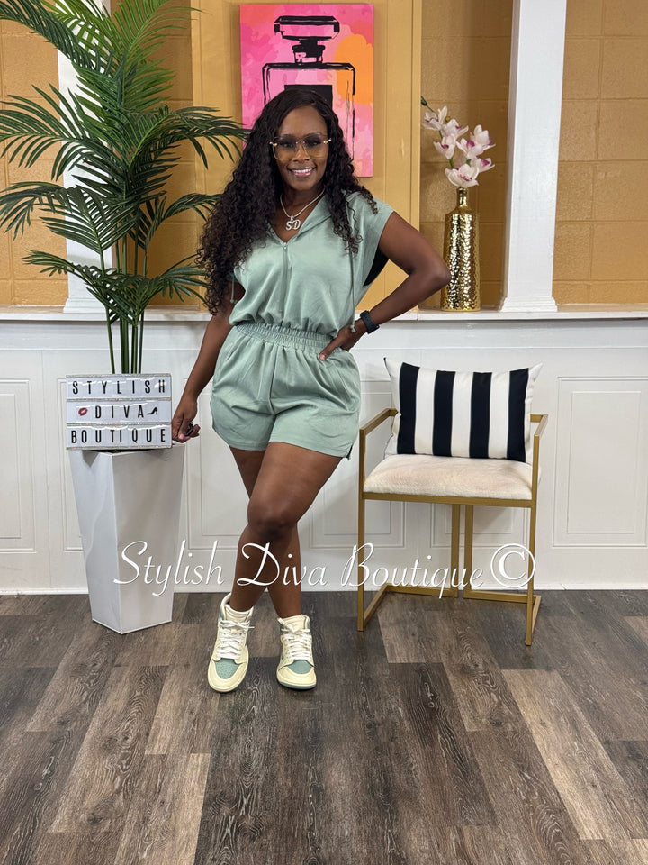 Jazmin Hooded Romper (Sage)