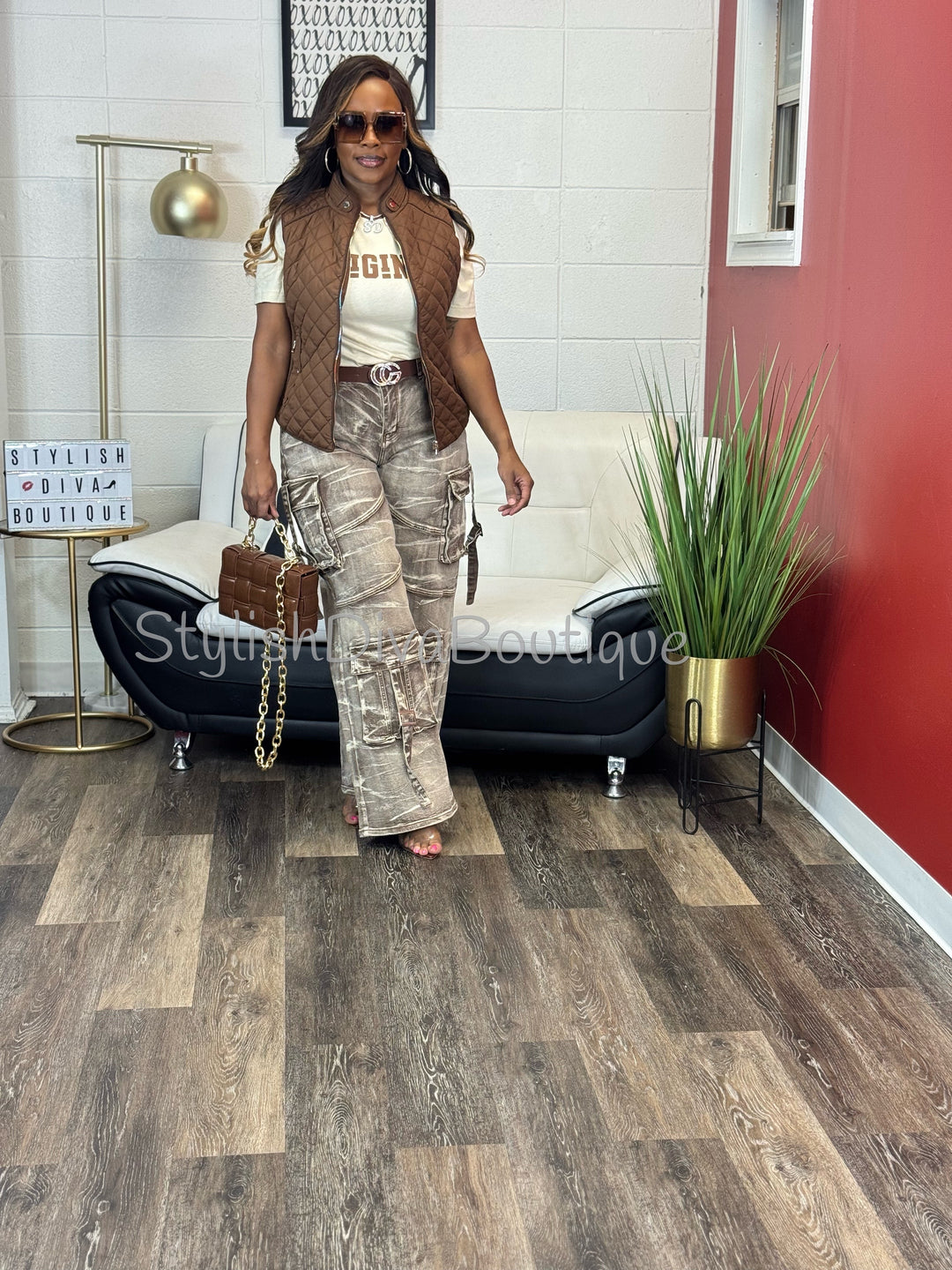 Marbled Wash Cargo Jeans (Brown Wash)