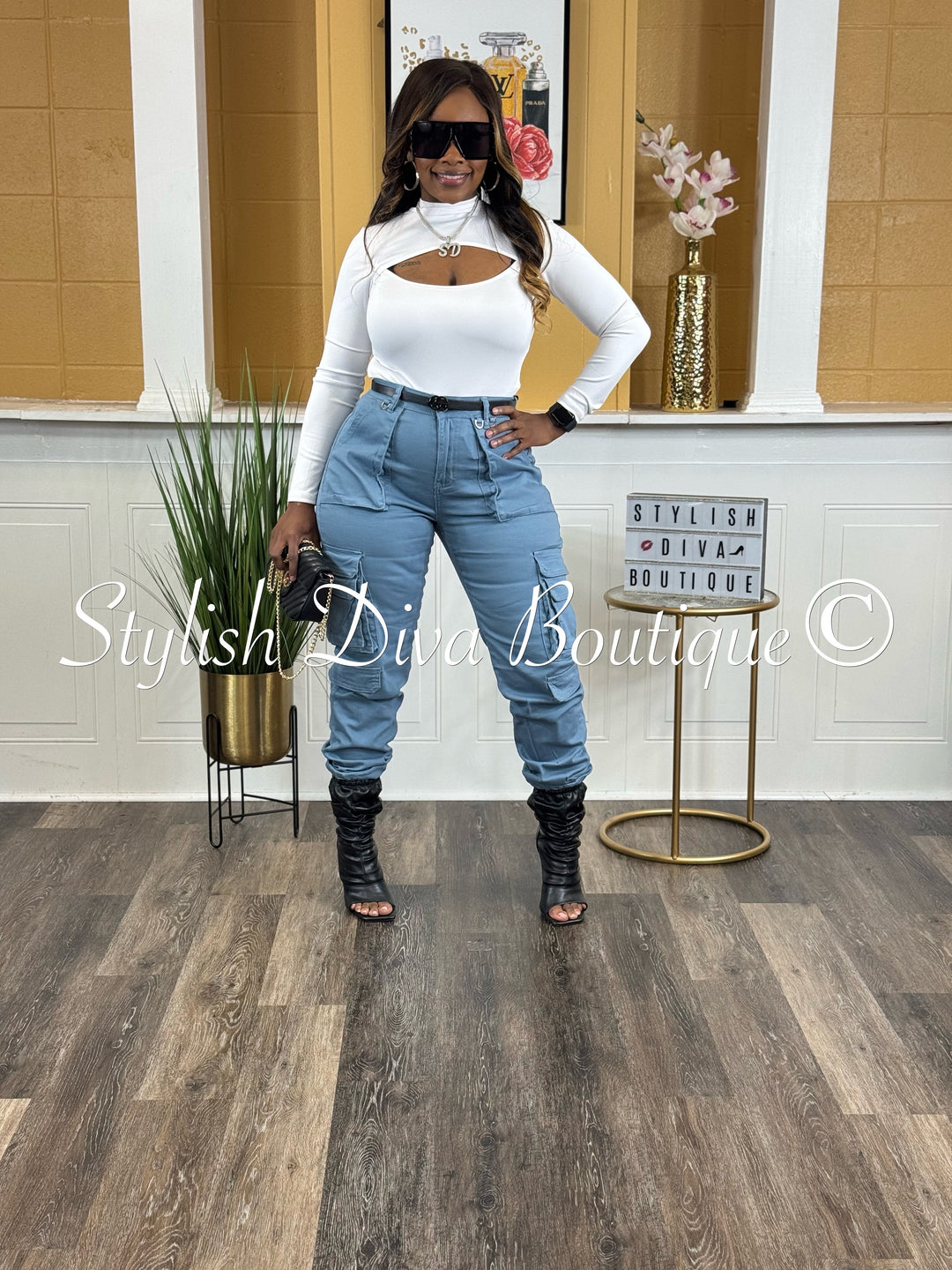 Sienna Cargo Joggers (Cool Blue)