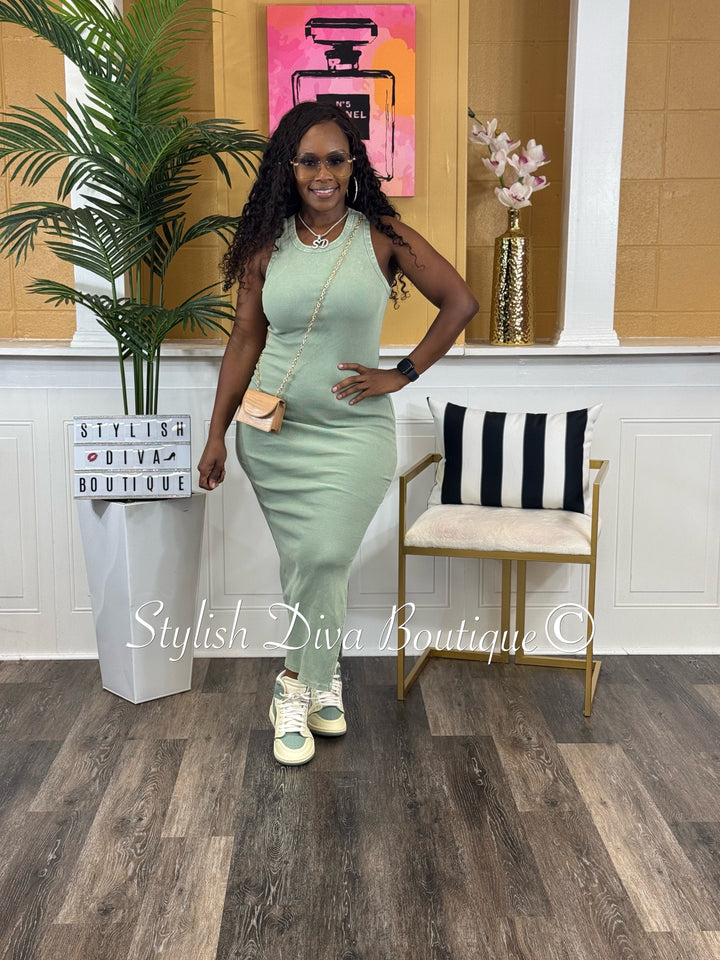 India Midi Dress (Sage Green)
