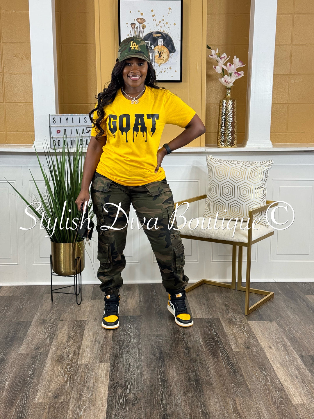 GOAT Dripping T-Shirt (Taxi Gold Shirt/Black Print)