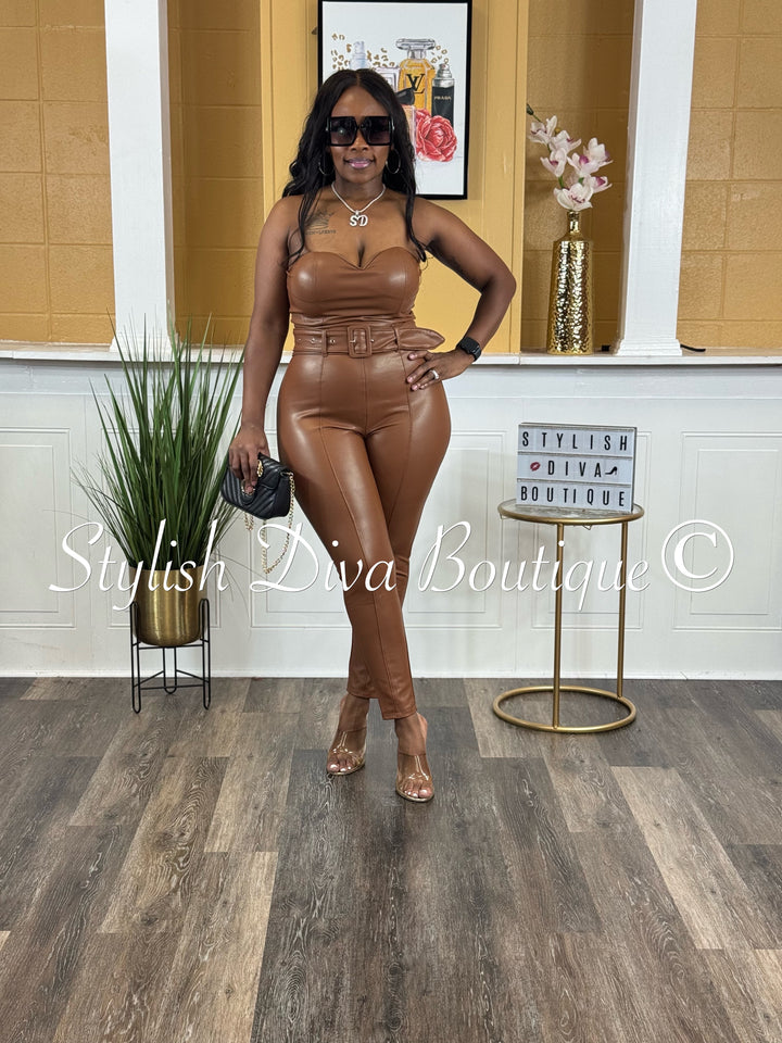 Xavia Vegan Leather Jumper (Camel Brown)