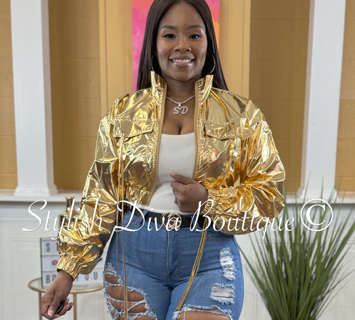 Athena Metallic Cropped Jacket up to 3XL (Gold)