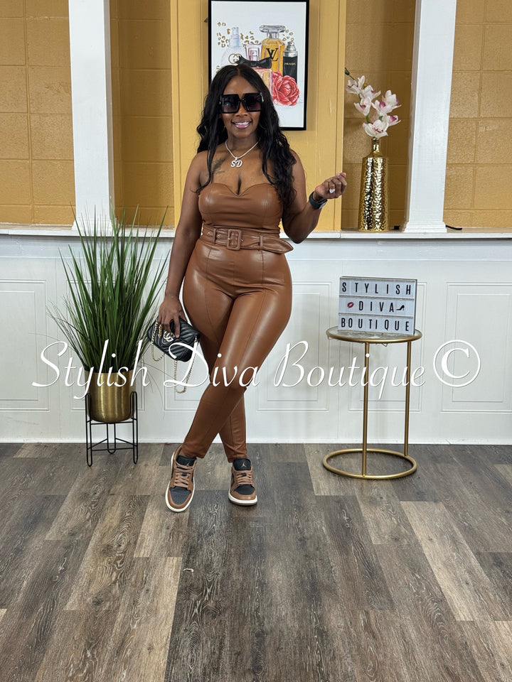 Xavia Vegan Leather Jumper (Camel Brown)