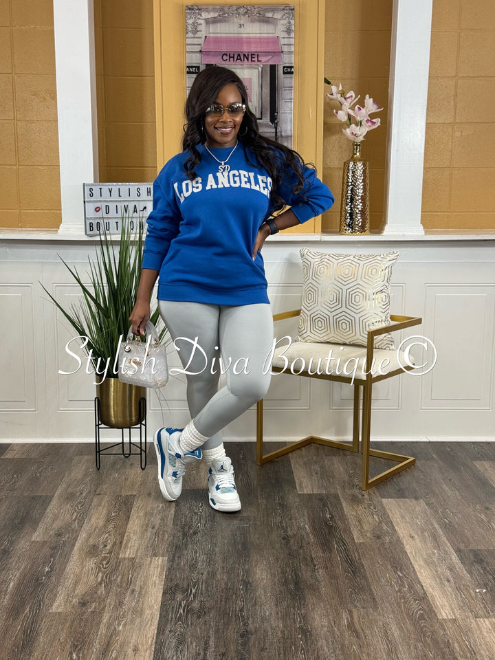 Los Angeles Oversized Sweatshirt & Leggings Set (True Blue & Grey)