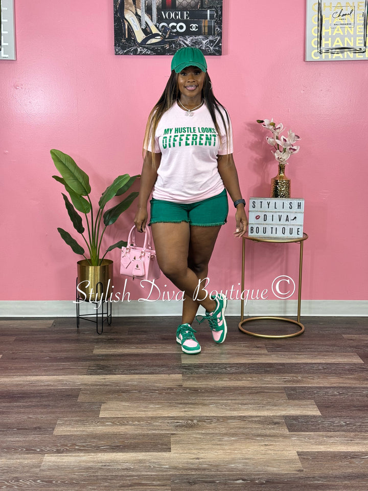 My Hustle Looks Different T-Shirt (Pink Shirt/Green Print)