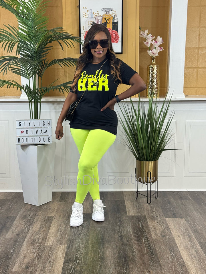 Really HER Graphic Tee (Neon Yellow Print)