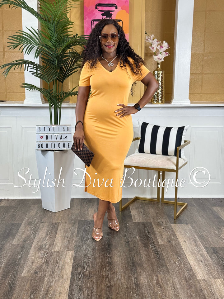 Ivy V-Neck Shirt Dress (Caramel)
