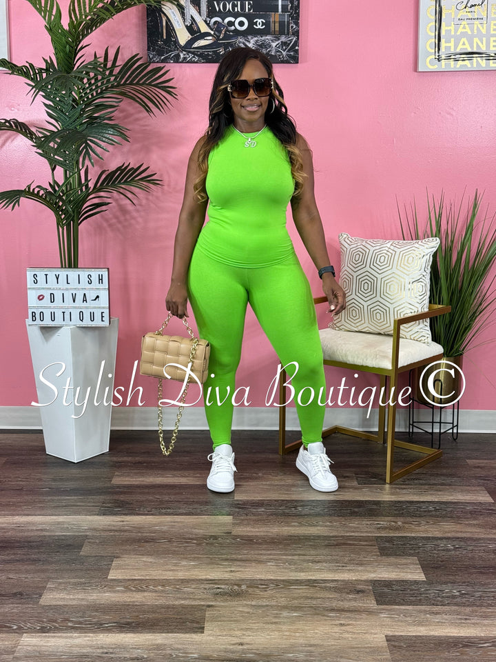 Miranda Sleeveless Legging Set up to 3XL (Lime Green)