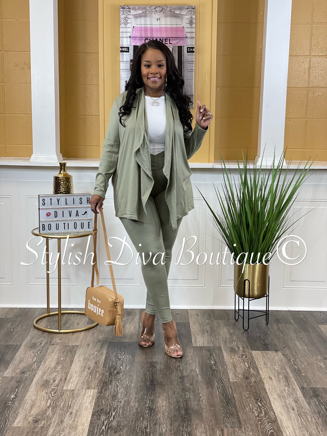 Just Watch Me Cardigan Set (Olive)