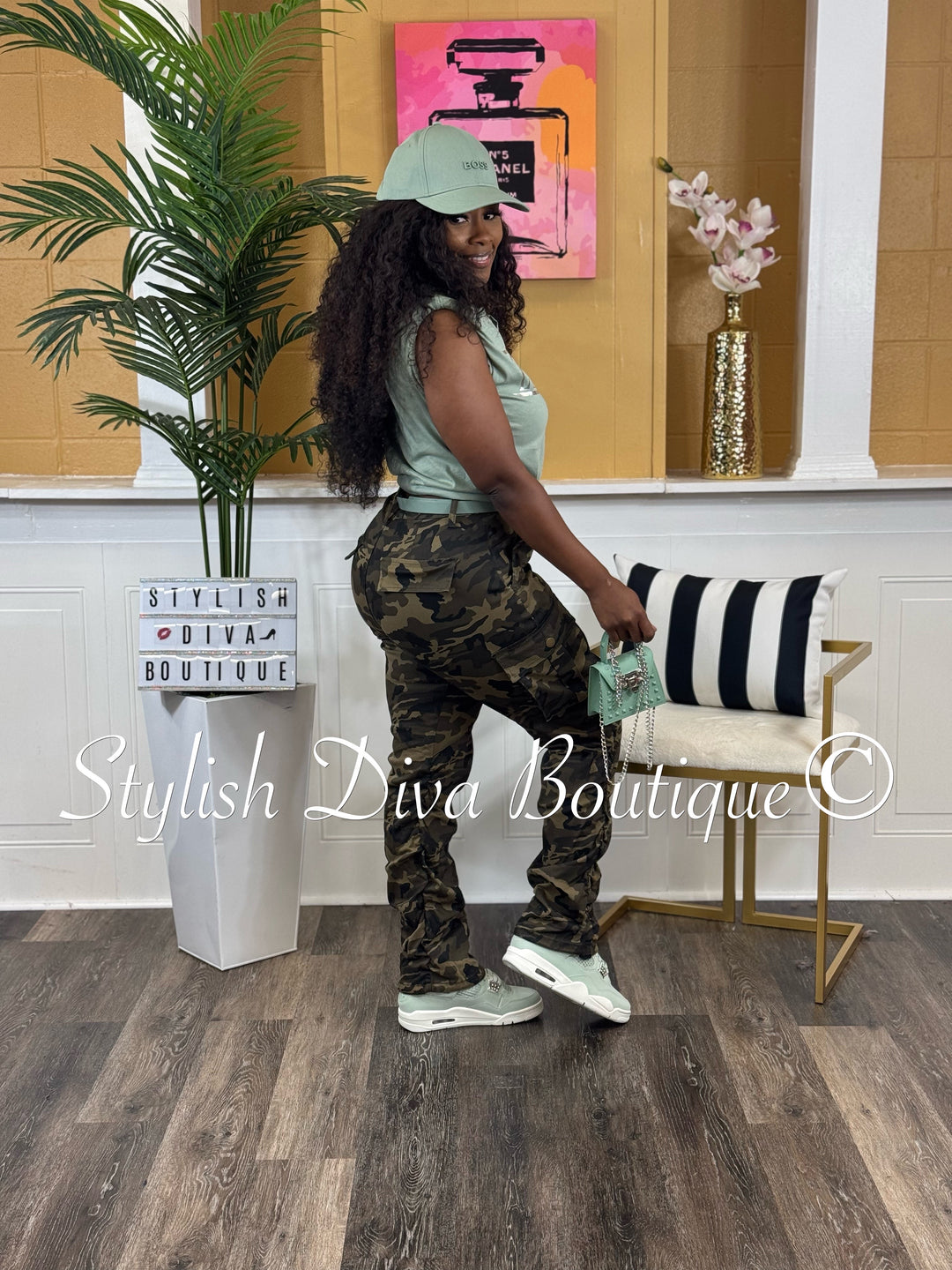New Look Camo Shirred Pants