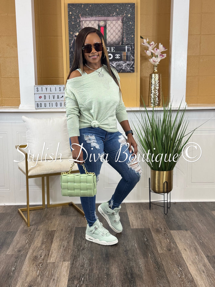 Bobbi Off Shoulder Spring Sweater (Sage)