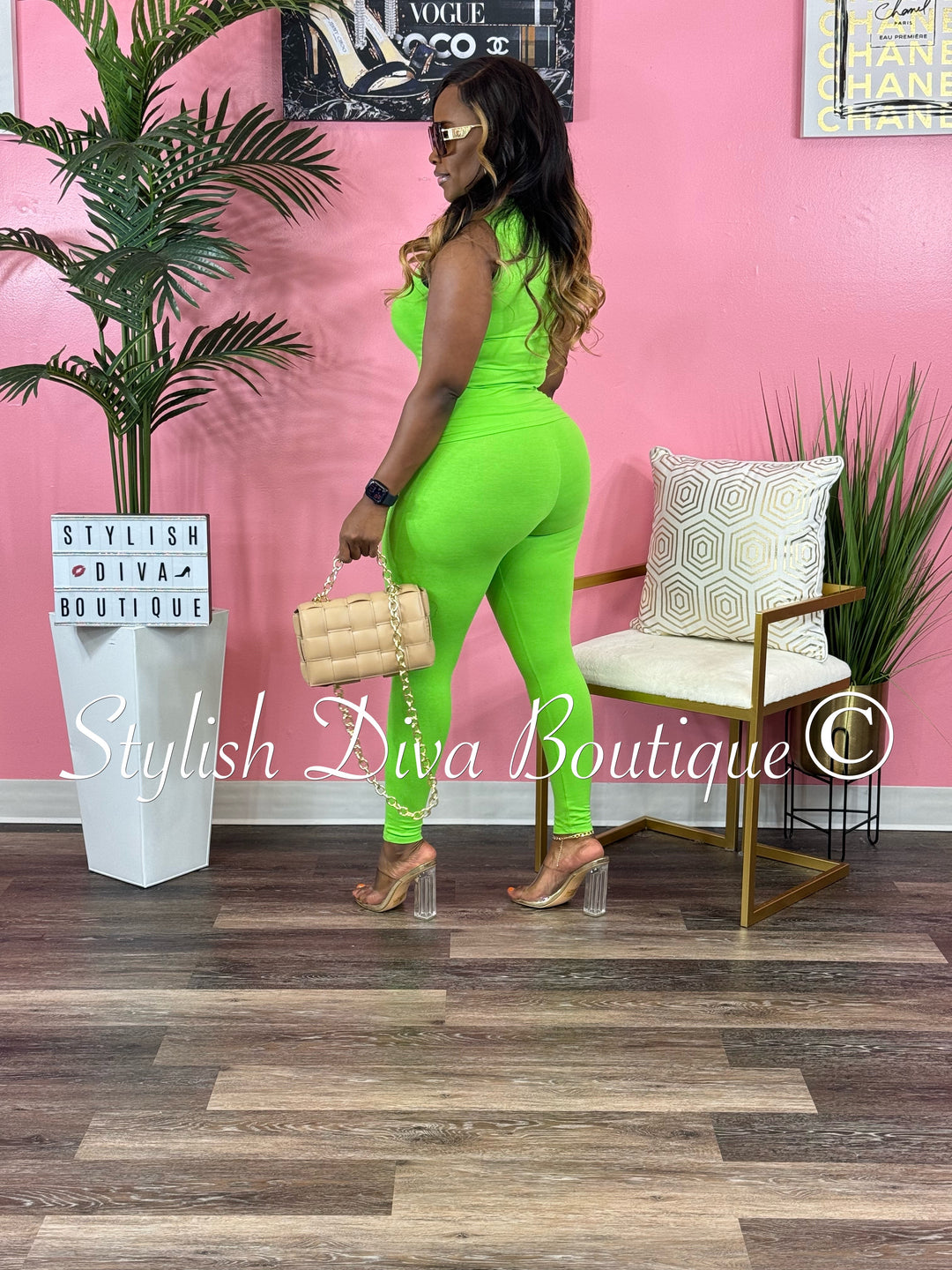 Miranda Sleeveless Legging Set up to 3XL (Lime Green)