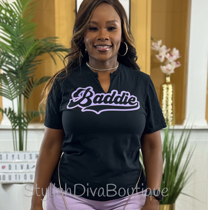 Baddie Graphic Tee (Lavender Print)