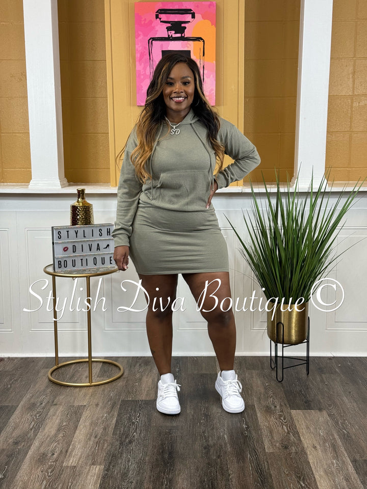 Tomi Hoodie Dress (Light Olive)