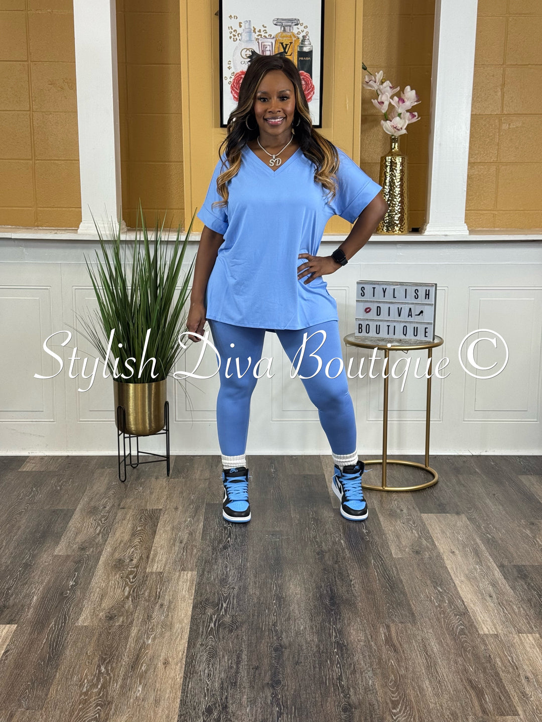 Wine and Chill Legging Set up to 3XL (Carolina Blue)