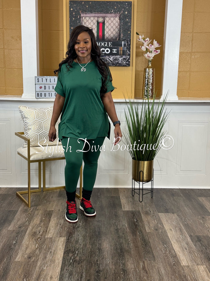 Keep It Going Sweatshirt & Leggings 3pc Set (Dk Green)