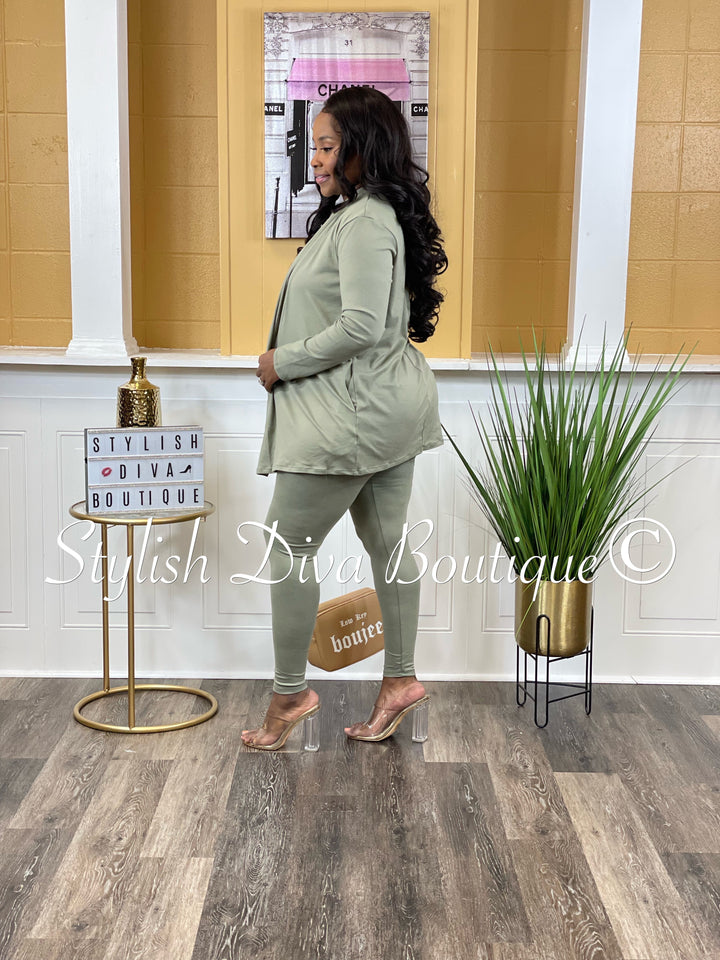 Just Watch Me Cardigan Set (Olive)