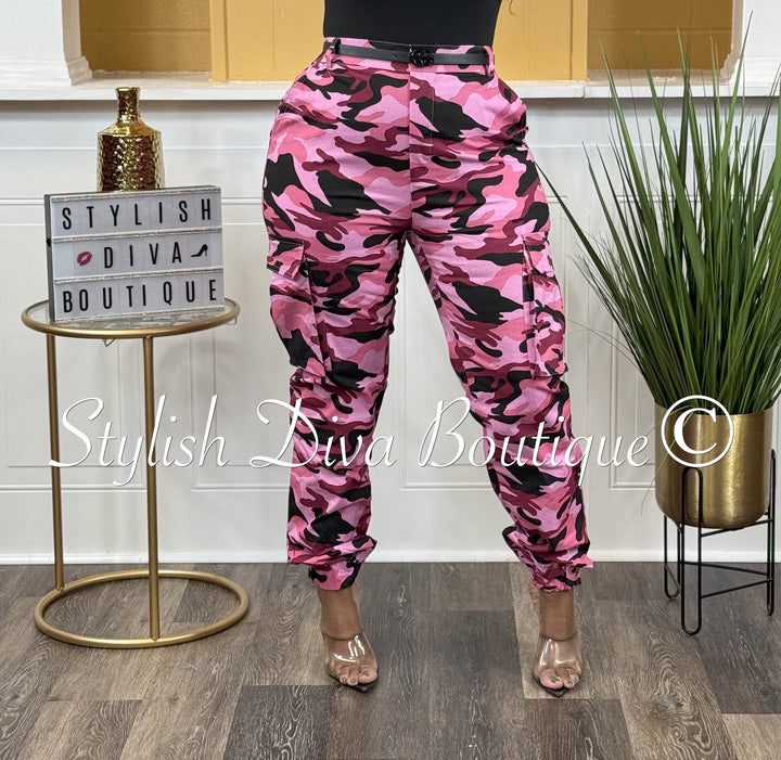 Paparazzi Camo Cargo Pants (Pink/Black)