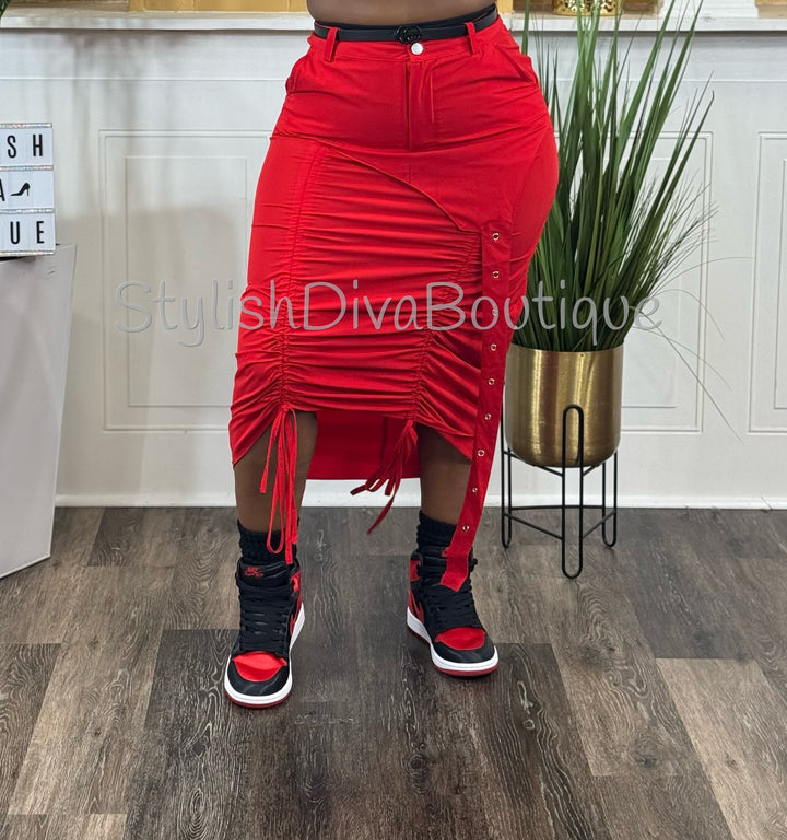 Center Stage Nylon Cargo Skirt (Red)