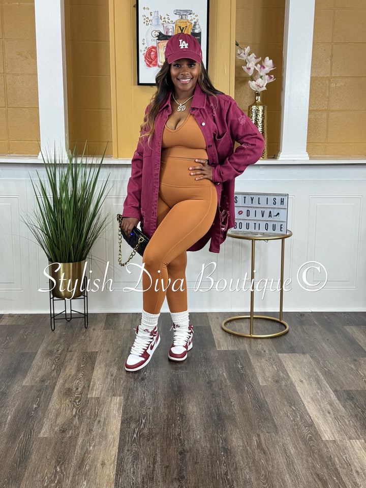 Harper Distressed Denim Shacket (Berry Denim)