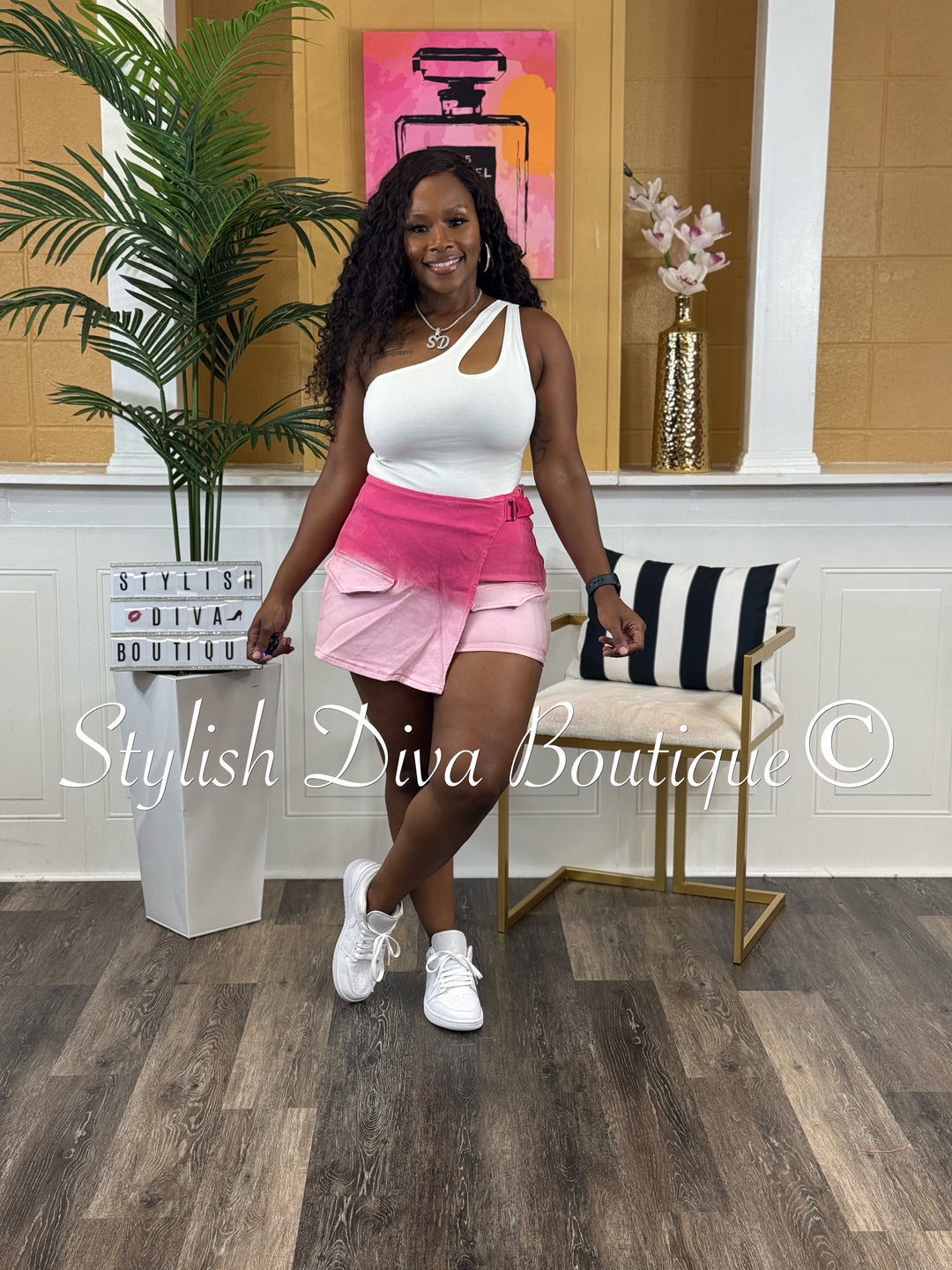Megan Ombre Washed Mini Skort (Pink)