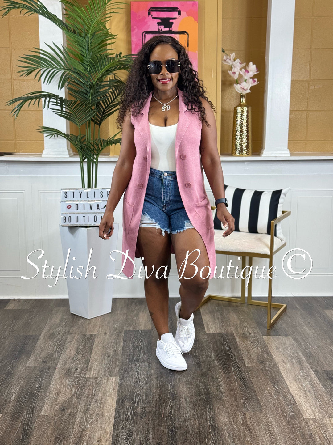 Chelsea Cardigan Vest (Pink) up to 3XL