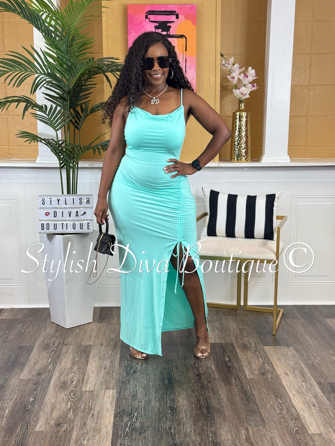Minnie Cowl Neck Maxi Dress (Mint)
