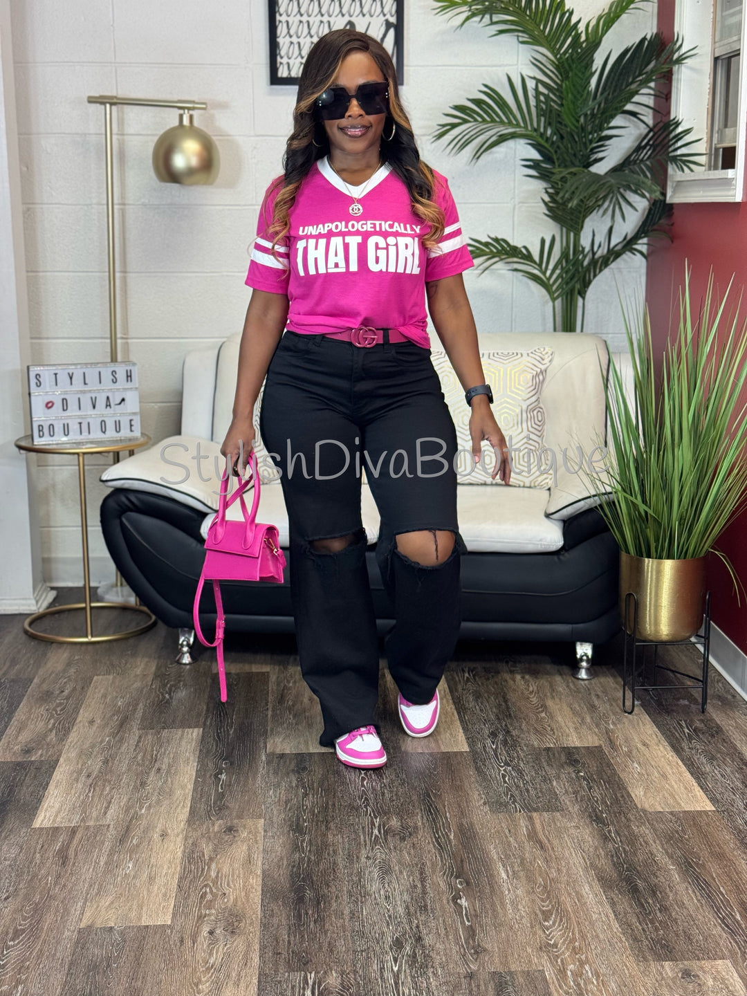 Unapologetically THAT GIRL Varsity Tee (Power Pink)