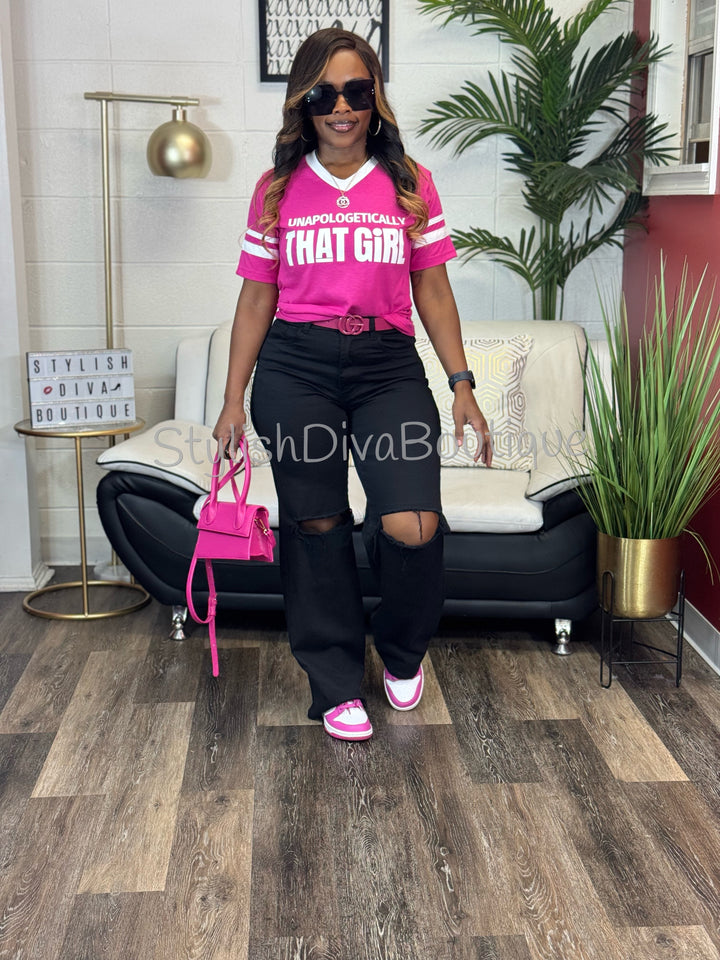 Unapologetically THAT GIRL Varsity Tee (Power Pink)