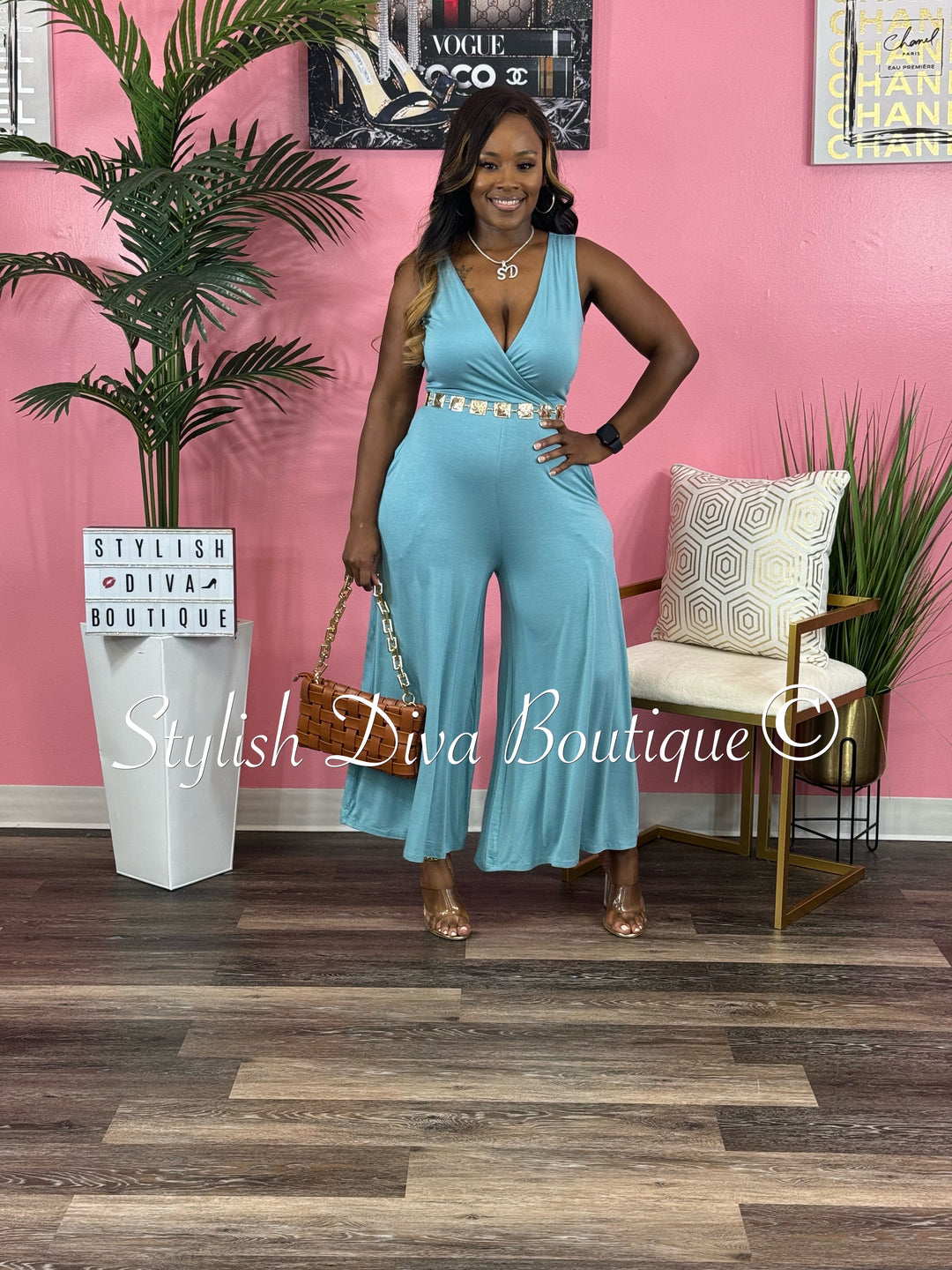 Cyndi Sleeveless Capri Jumpsuit (Blue Grey)