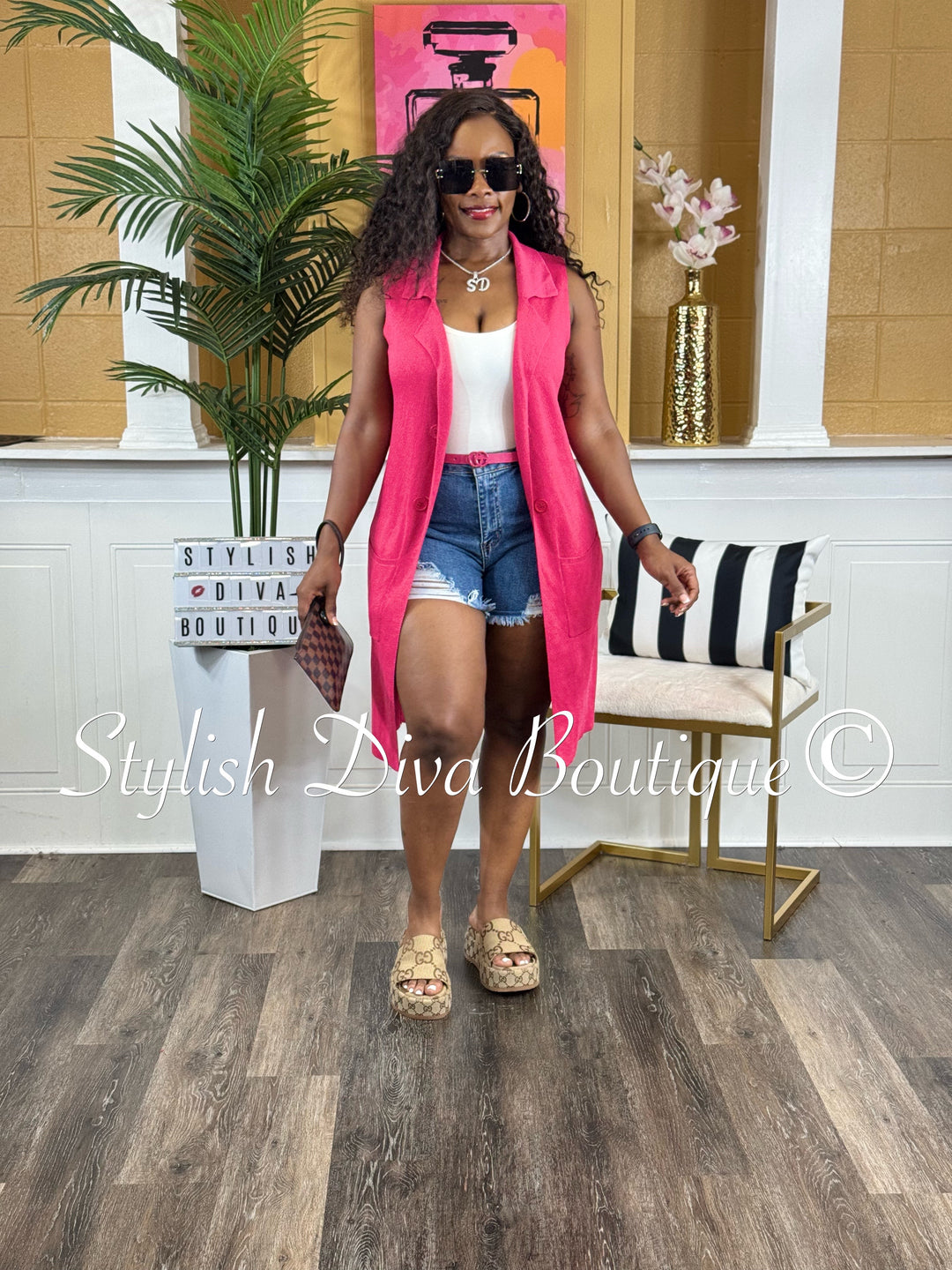 Chelsea Cardigan Vest (Fuchsia Pink) up to 3XL