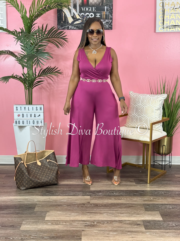 Cyndi Sleeveless Capri Jumpsuit (Berry)