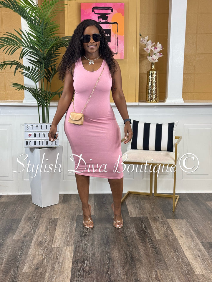 Alex Cotton Midi Dress (Mauve Pink)