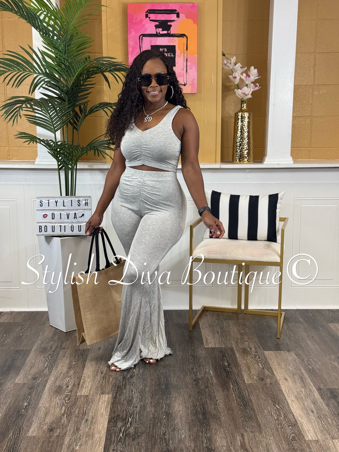 Julissa Cropped Lounge Set (Heather Grey)