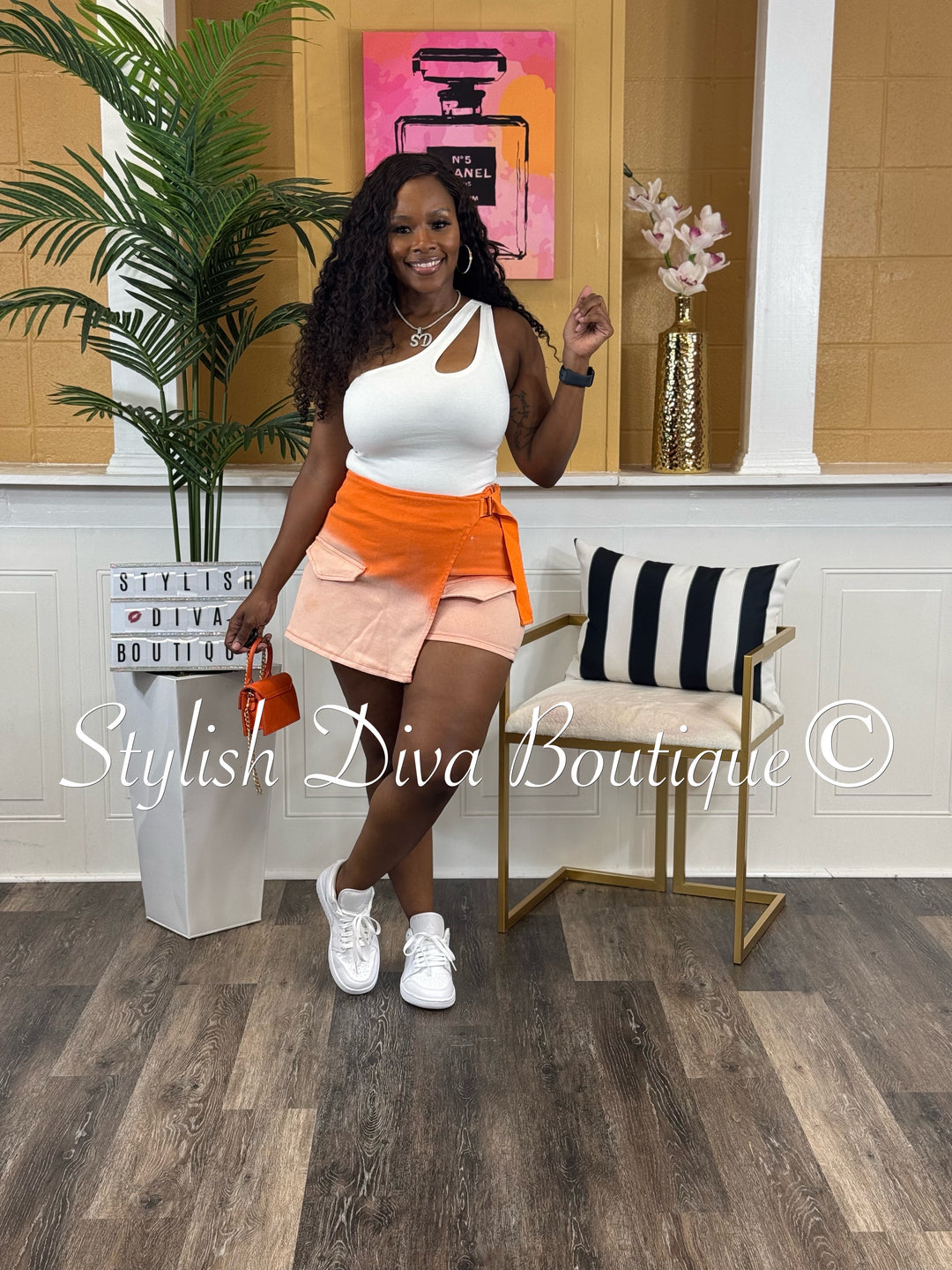 Megan Ombre Washed Mini Skort (Orange)
