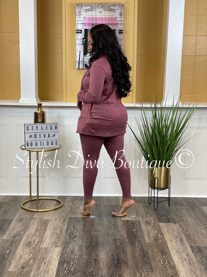 Just Watch Me Cardigan Set (Dark Rose)